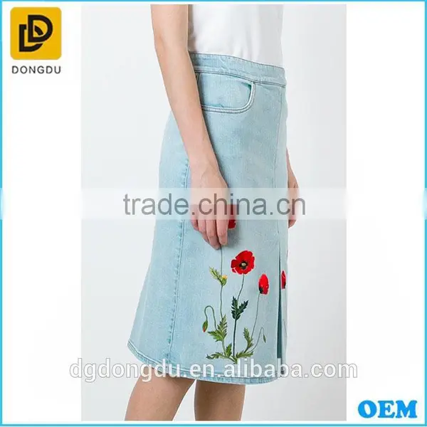 Hot Sale Denim Embroidery Designer Long Skirts photo-2