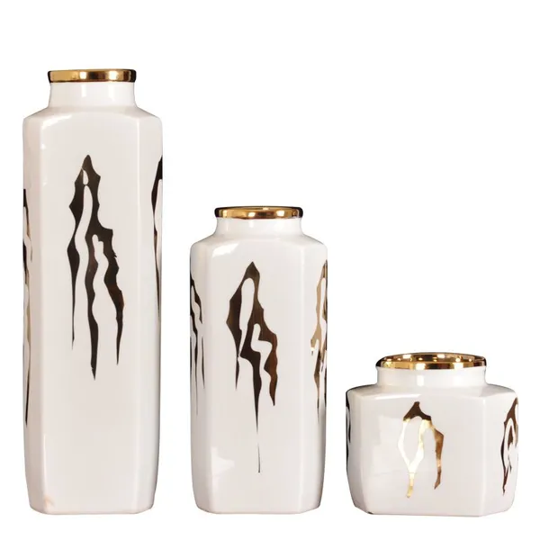 Nordic Modern Simple Creative Electroplate White Black Jingdezhen Ceramic Vase For Shopping Mall photo-5