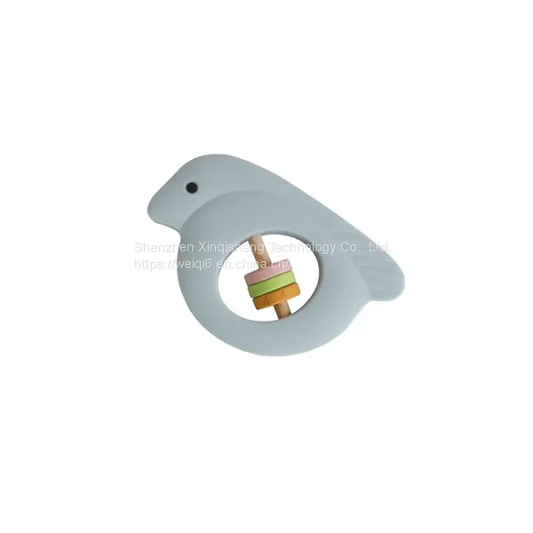Baby Wooden Bird Bed Rattles Silicone Bird Shape Teether Rodent Baby Rattle Toys Teether photo-3