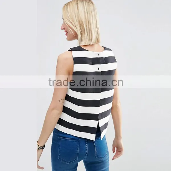 Stripe Fashion Lady Cutting Blouse Latest Tops Designs Girls photo-2