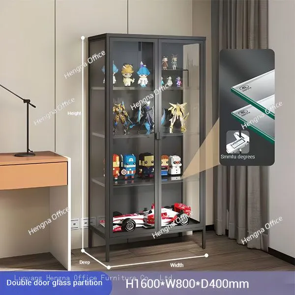 Modern Aesthetic Glass Storage Cabinet With Sensor Breathing Light, Slim Design Curio Case With Anti-tip Kit& Round Corner for Kids Safety