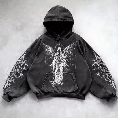 New Retro Oversized Black Winter Embroidered Hoodie Solid Loose Pullover Sweatshirt 100% Cotton Streetwear for Men and Women photo-2