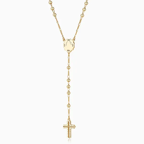 Shining Star Jewelry 14K Gold Charms Virgin Mary Cross Pendant Rosary Necklace photo-4