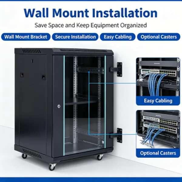 19 Inch Wall Mount Network Cabinet, 6U 9U 12U SPCC Thickened Steel Small Server Rack for Home Switch Amplifier Weak Current System