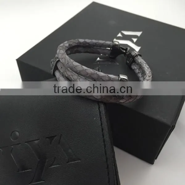 2016 Fashion Jewelry Bracelet PU/Genuine Python Skin Leather Bracelet, Dimond Crystal Bangle For Men