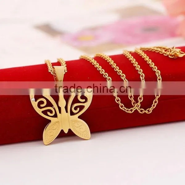 2016 New Stainless Steel Gold Metal Butterfly Necklace photo-2