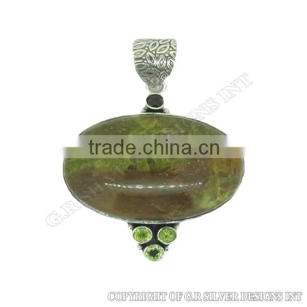 Natural Green Penny Opal Gemstone Pendant,sterling Silver Pendant Bezel,jewelry Suppliers From India
