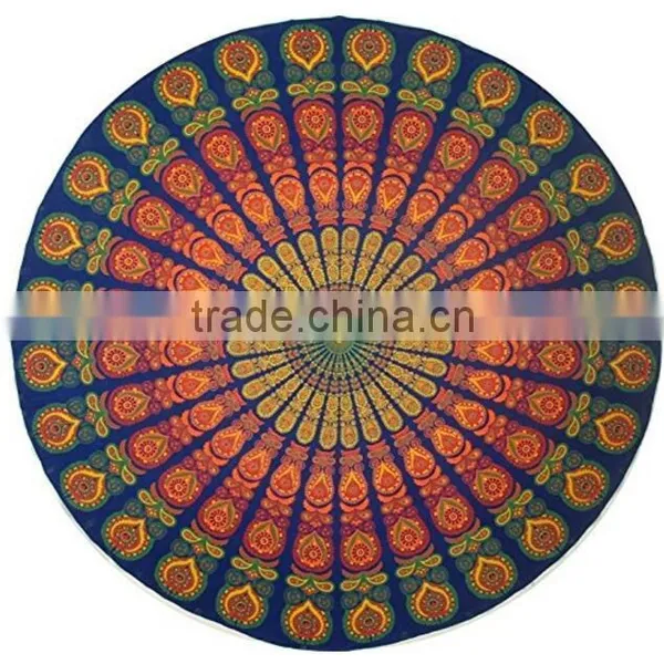 Foldable Indian Mandala Round Hippe Boho Cotton Wall Tapestry Tablecloth Throw Mat For Yoga Towel Beach Blanket photo-6