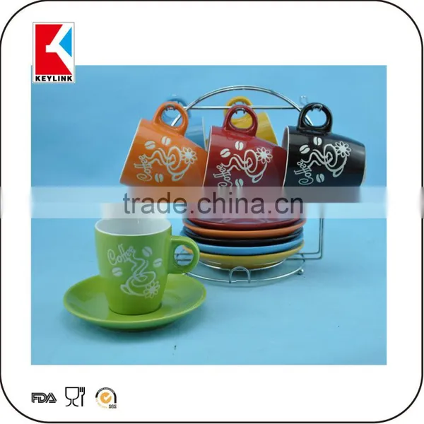 China Factory Stoneware Expresso Cups White Unique Shape Tea Ceramic Cup and Saucer photo-2