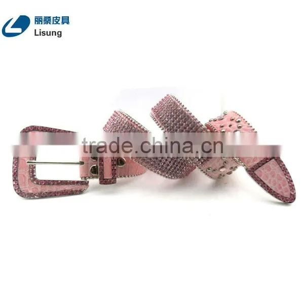 Western Cowgirl Pink Crocodile Leather Rhinestone Diamond Studded Chain Belt photo-2