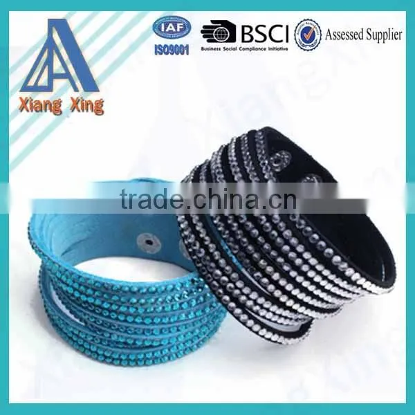 Single Wrap Rhinestone Custom Braided Leather Bracelets photo-2
