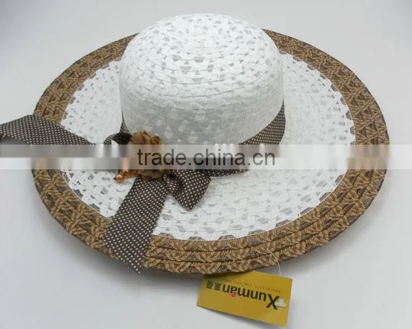 2015 Made in China Best Quality Lady White Straw Hat With Black Bands photo-6