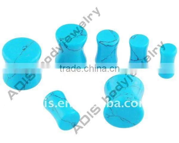 Body Piercing Wholesale Custom Charming Blue Turquoise 30mm Stone Gauges photo-2