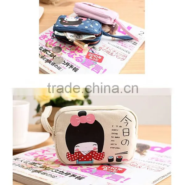 New Coming Women Girls Double Zipper Fabric Coin Purse Wallet Case Mobile Phone Bag photo-4