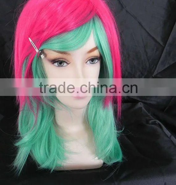 Pink and green layered wig PA