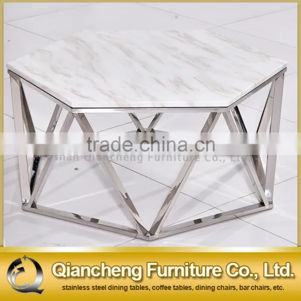 Hexagon White Marble Top Coffee Table for Living Room photo-6