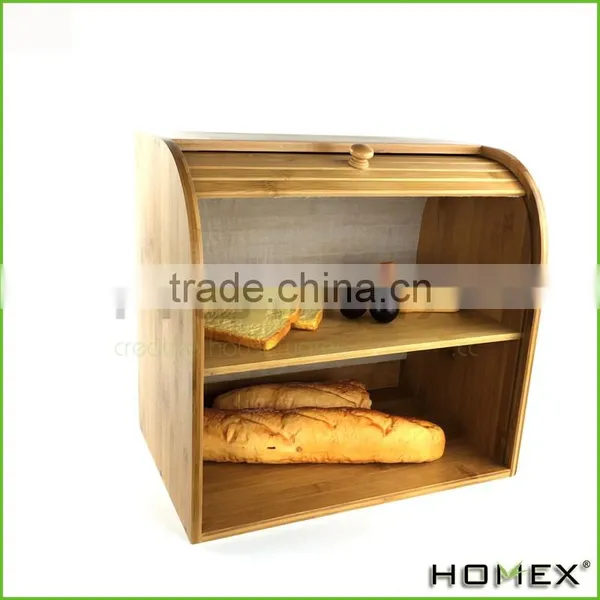 Bamboo Double Decker 2 Layer Roll Top Wooden Bread Bin Homex BSCI/Factory photo-6