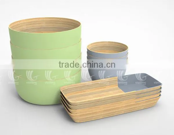 Handmade Bamboo Salad Bowls With New Color, Set Lacquered Bamboo Bowls and Spoons photo-5