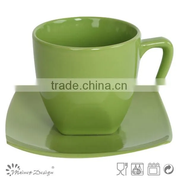Stoneware Color Glaze Square Shape Cup and Saucer photo-2