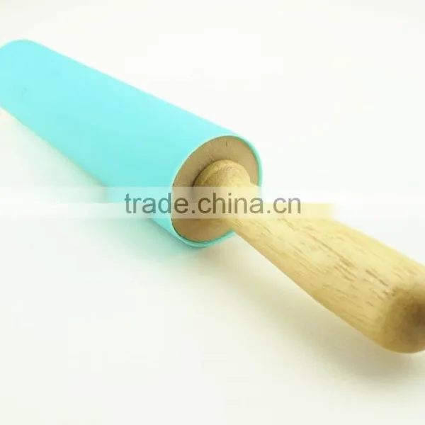 46018 Silicone Dough Pastry Flour Rolling Pin With Wooden Handle photo-5