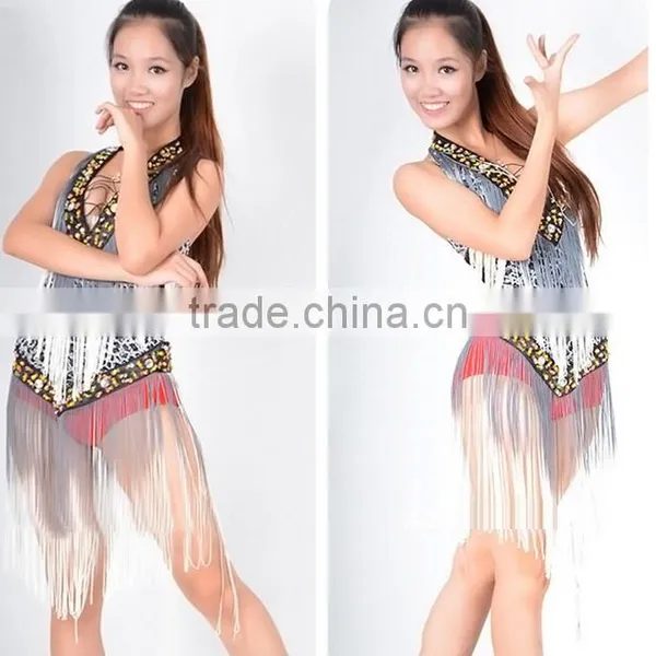 2015 Summer Hot Sale Blackless Tassel Latin Dress V-line Latin Dress photo-4