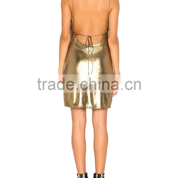 Sexy Glod Necked Women Bodycon Slip Spaghetti Strap Party Dress With Picture HSd5063 photo-4