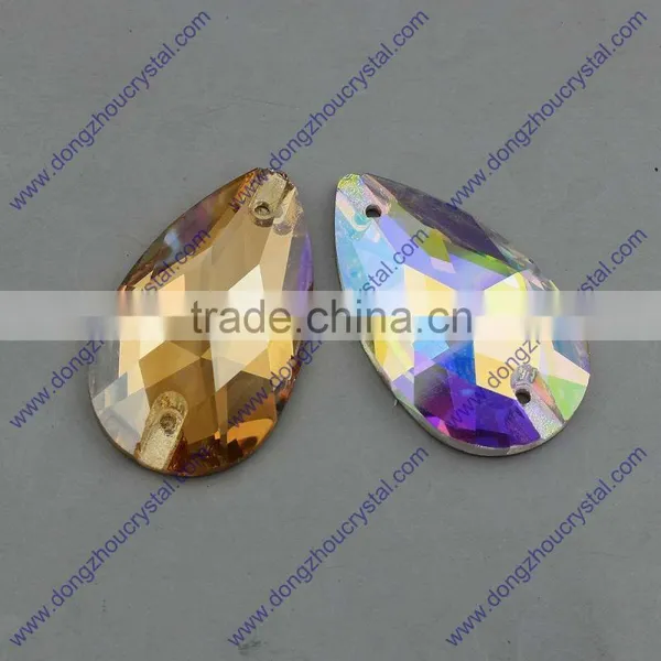Dongzhou AB/001GSHA Color Sewing on Crystal Stones, k5 Quality Flat Back Tear Drop Crystals