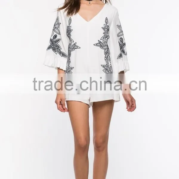 New Style Girls White Bold Embroidered Floral Cheap Romper photo-5