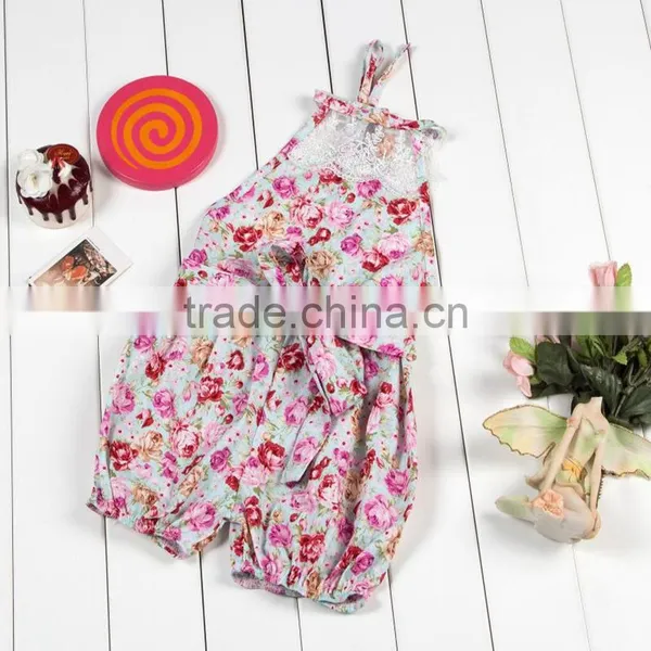New Arrival Baby Cute Design Girls Satin Floral Lace Backless Sling Cotton Jumpsuit Romper For Kids photo-3