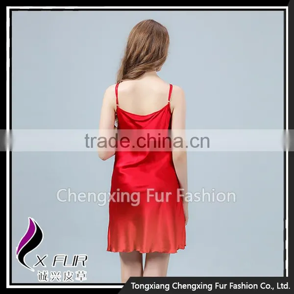CXDDQ02 Sexy Red Skirt Women's Pure Silk V-neck Pajamas photo-5