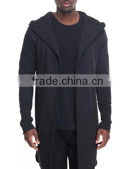 Open Front Long Sleeve Men's Elongated Hoody Coat Attached Hood Made in China Factory photo-5