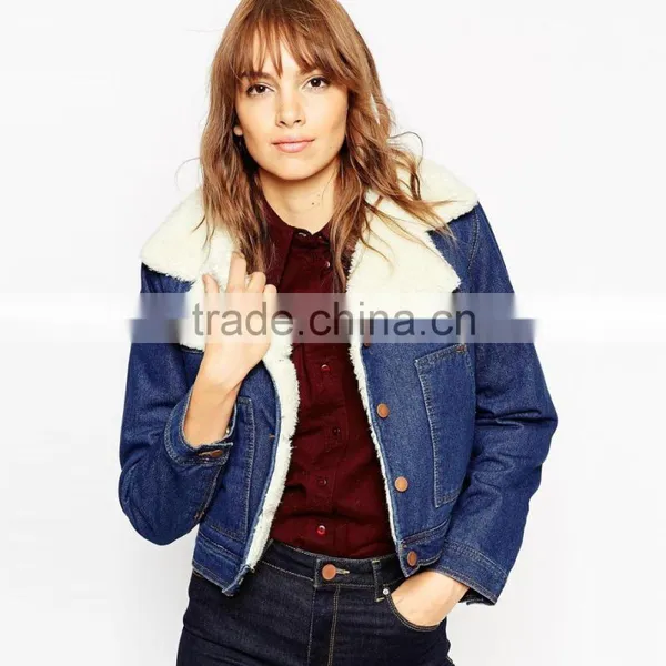 Thick Crop Top Warm Denim Jacket Woven Wool Fabric for Winter Overcoat