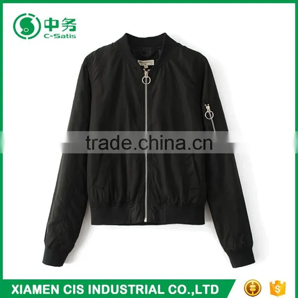 New Arrival Fashion Pure Color 100% Polyester Slim Fit Ladies Pink Bomber Jacket photo-3