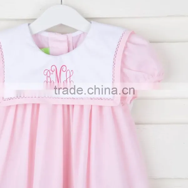 New Style Smocked O Neck Dress 2017 Hot Sale Casual Short Sleeve Button Back Baby Dress for Boutique Kids Clothing photo-6