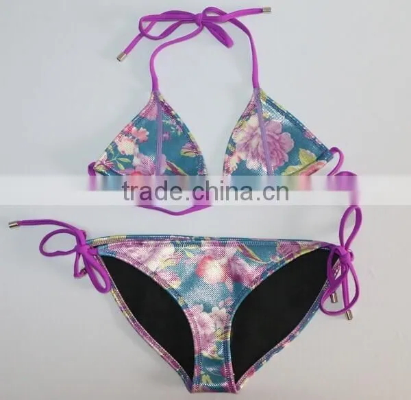3D Digital Print Sexy Floral Brazilian Micro Halter Custom Bikini photo-2