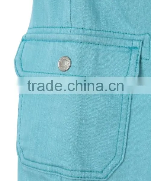 New Fashion Multi Pocket Plain Blue Solid Color Cheap Kids Elastic Bottom Jeans With Side Zipper photo-5