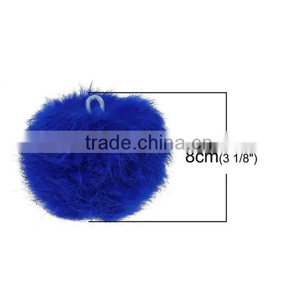 Angora Pom Pom Balls DIY Craft Decoration Deep Blue With Ring 80mm Dia. photo-2