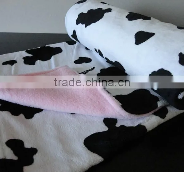 Handmake Minky Baby Girl Blanket - Black and White Cow on Pink 90*120cm