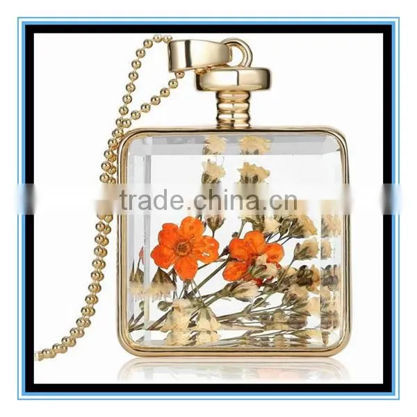 XP-PN-1474 Latest Factory Design Crystal Square Glass Perfume Necklace Photo Frame Locket Pendant Necklace photo-4