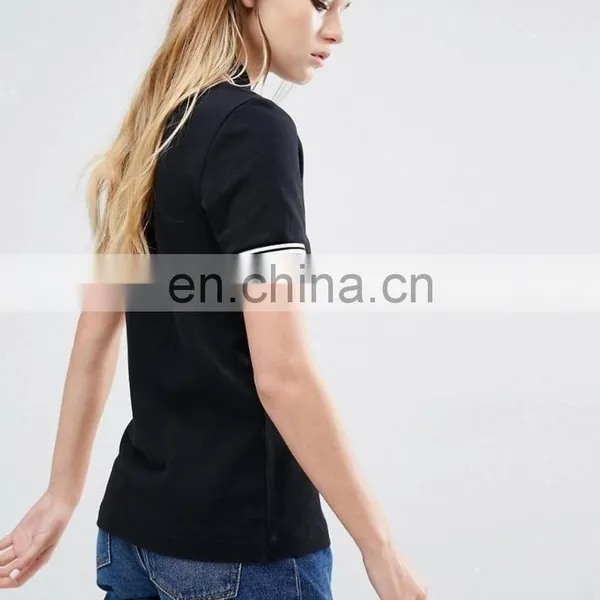 2016 Latest Women Black Multicolor White Tipped Sleeve and Collar Polo Shirts Wholesale photo-2