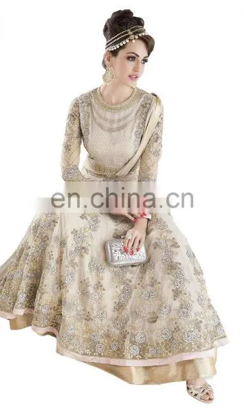 2017 Wedding Engagement Wear Anarkali Net Gown ( Heavy Embroidery Work Semi-Stitched Dress Material ) photo-2