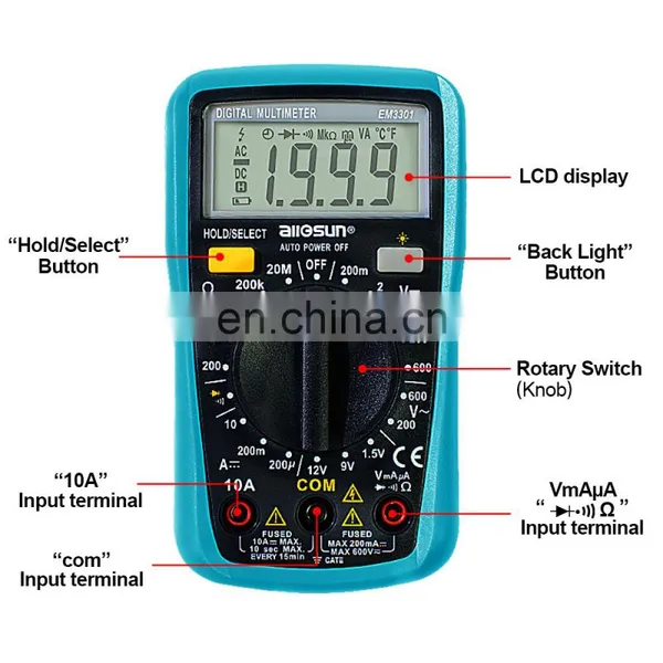 Allosun EM3301 Mini Digital Multi Meter 3 1/2 1999 AC/DC Ammeter Voltmeter Ohm Portable Meter Voltage Meter photo-4