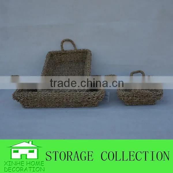 S/3 Rectangular Natural Seagrass Woven Shallow Tray photo-2