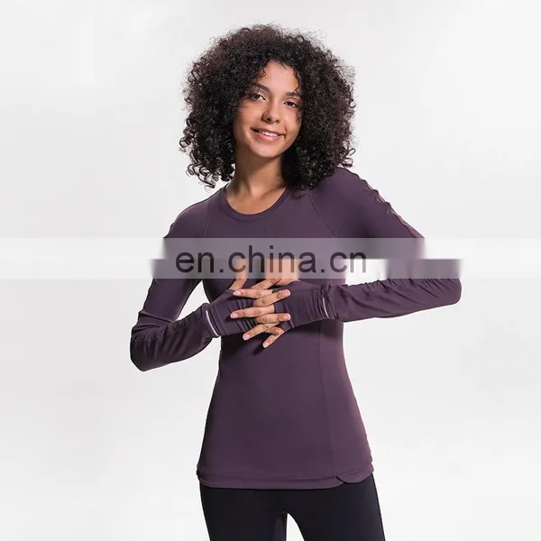Custom Logo Women Yoga Tight Fit Long Sleeve Workout T Shirt Sports Tops With Side Zipper Pockets For Ladies