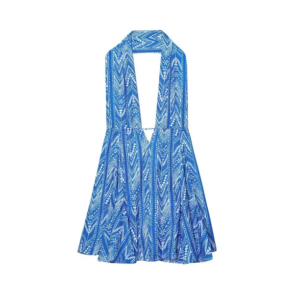 Summer New Women's Vacation Style Printed Halter Backless Short Mini Dress photo-3