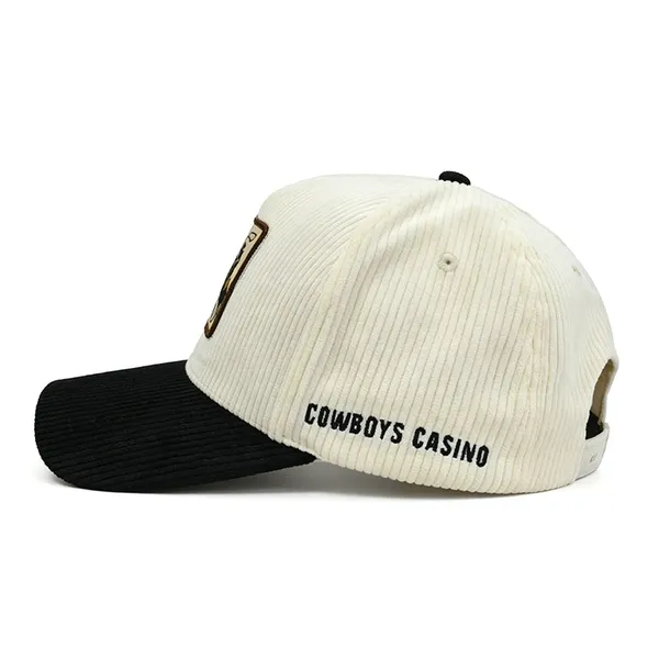 Western Cowboy Vibe YAHOO Lasso Leather Patch Cream Black Corduroy 5 Panel Hat photo-5