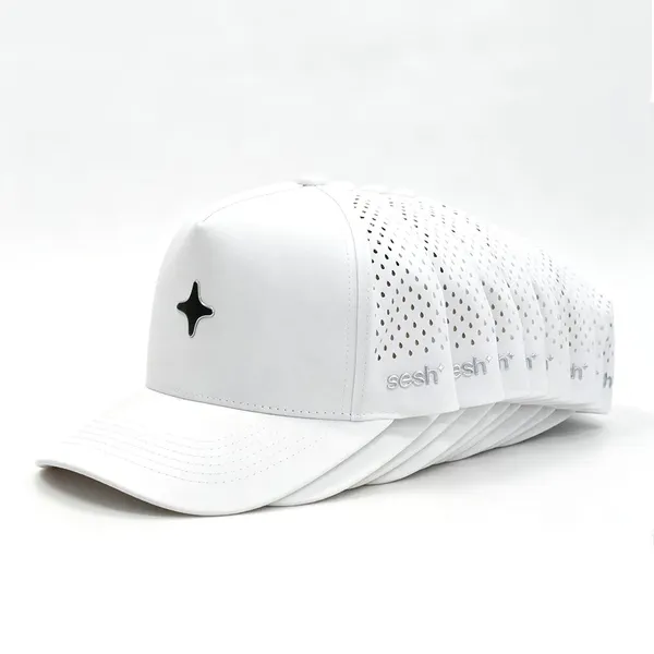 5 Panel Camp Caps Custom Rubber Logo Golf Cap Breathable Camp Hats photo-5