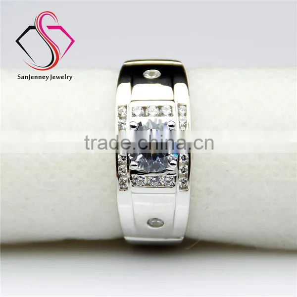 Round Brilliant Cut Moissanite 1.5CT 7.5mm Center 14k 18k White Gold Diamond Wedding Band for Men photo-3