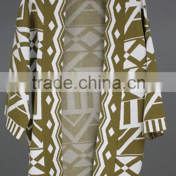 Geometric Pattern Cardigan Color Sweater