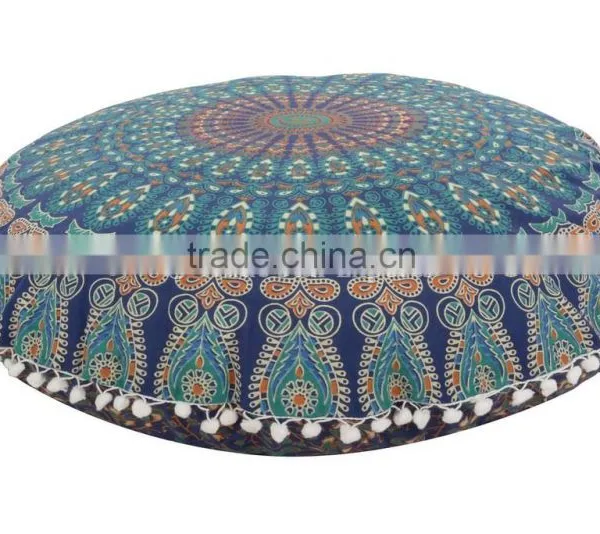 Large Round Mandala Floor Pillow Cover Decorative Throw Pillows Indian Outdoor Cushions Pom Pom Roundie Boho Cushion Cover